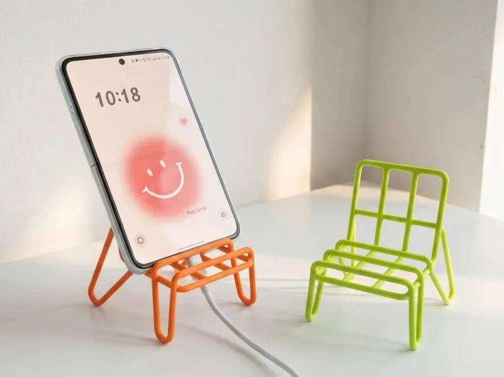 A phone stand in the form of a chair.