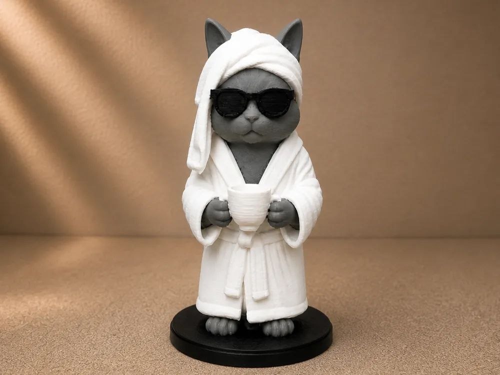 A cat in a bathrobe 😎