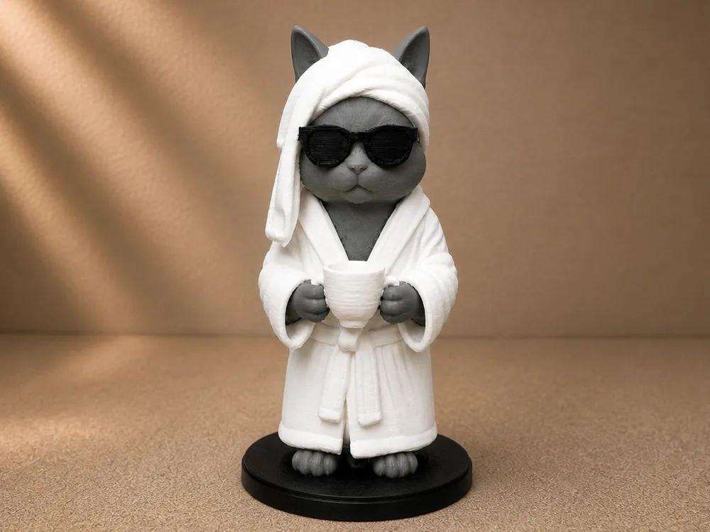 A cat in a bathrobe 😎