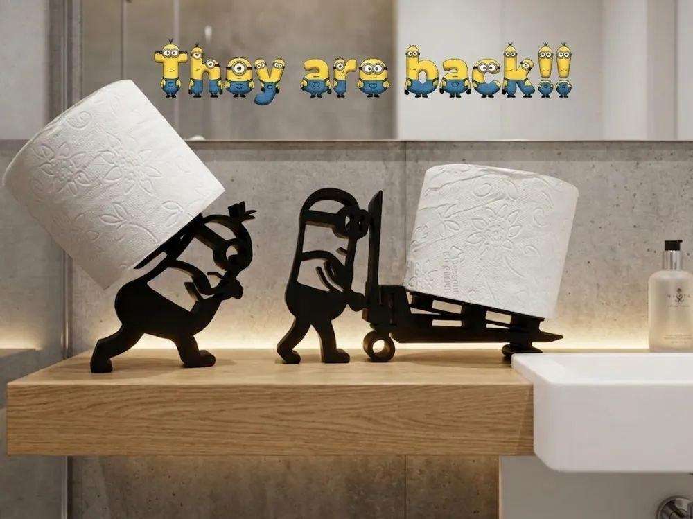 A toilet paper holder in the form of a Minion.
